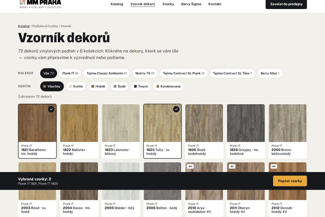 Vzorník dekorů na novém webu mmpraha.cz